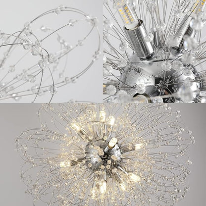 Modern Firework Chandelier, 12-Light Sputnik Chandelier Chrome Pendant Lighting for Dining Room, Dandelion Crystal Chandelier Ceiling Light Fixture for Living Room, Bedroom