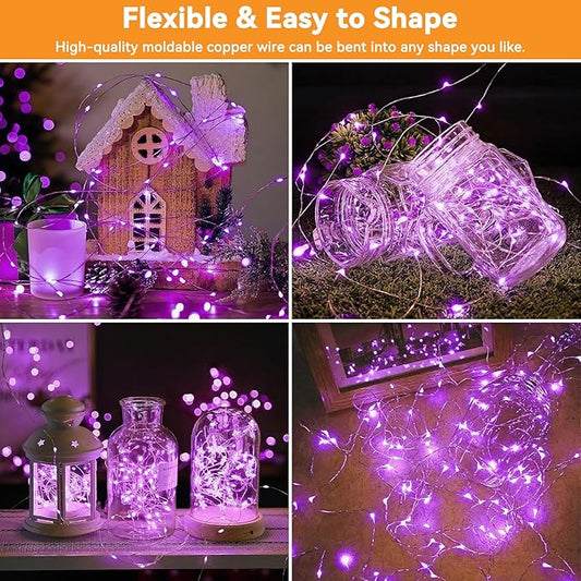 Solar String Lights Outdoor Waterproof 33ft 100LED 8 Modes Twinkle Lights Solar Fairy Lights for Patio, Garden Yard Party Wedding Tree Christmas Halloween Decoration, Purple