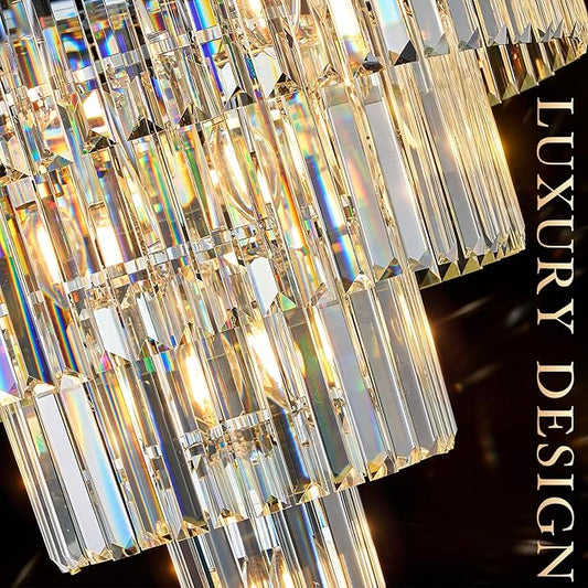 CATINER Modern Chrome Crystal Chandeliers 24” Luxury Chandeliers 4-Tier 12 Lights K9 Crystal Round Ceiling Pendant Light Fixture Contemporary for Living Dining Room Foyer Staircase Bedroom