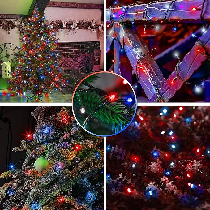 4th of July Patriotic Decoration, 500 LED Red White and Blue Lights with 8 Modes, Outdoor Waterproof String Lights for Fourth of July, Memorial Day, Independence Day Decor