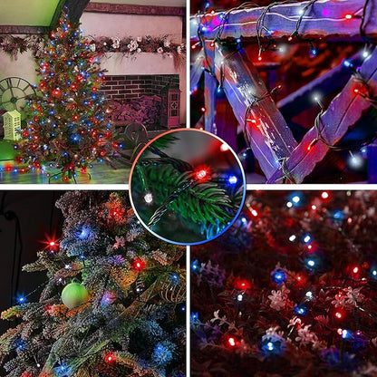 4th of July Patriotic Decoration, 500 LED Red White and Blue Lights with 8 Modes, Outdoor Waterproof String Lights for Fourth of July, Memorial Day, Independence Day Decor