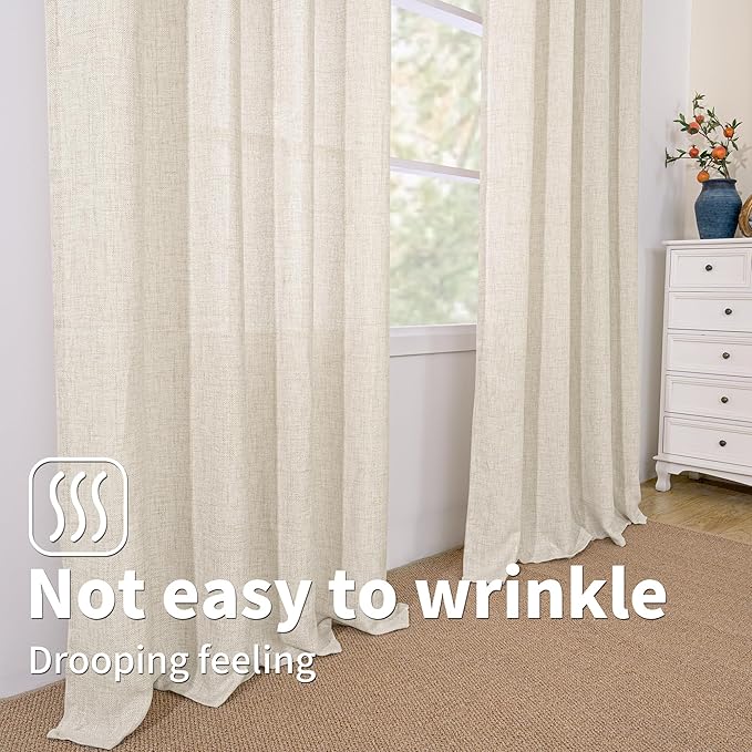 BGment 40 Inch Short Curtains for Small Window, Light Filtering Linen Burlap Textured Window Treatments Grommet Sheer Drapes for Kitchen Cafe, 2 Panels, Natural, 42 X 40 Inch
