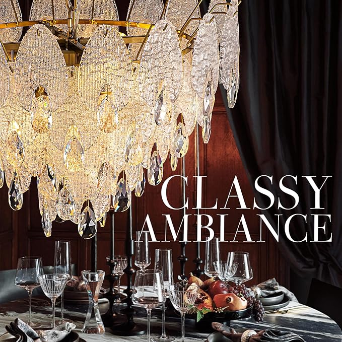 24" Tiered Chandelier, Modern Round 5-Tier Gold Chandeliers for Dining Room,9-Light Tiered Glass Luxury Contemporary Lighting Fixture Kitchen Island,Bedroom,Living RoomL24'' × W24'' × H16''
