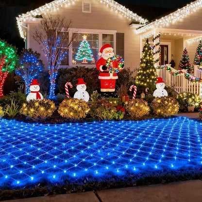 Pooqla Net Lights, 300LED Christmas Outdoor Mesh Light, 14.8x4.9 ft Fairy String Light with 8 Modes Green Wire, Connectable Waterproof for Bushes Tree Garden Christmas Decor, Blue