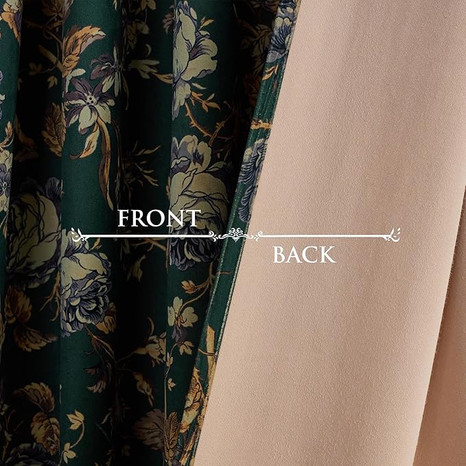 StangH Green Curtains 96 inches Soft Velvet Retro Floral Room Darkening Thermal Insulated Sliding Door Panels Christmas Home Decoration for Backdrops/Bedroom, W52 x L96, 2 Panels