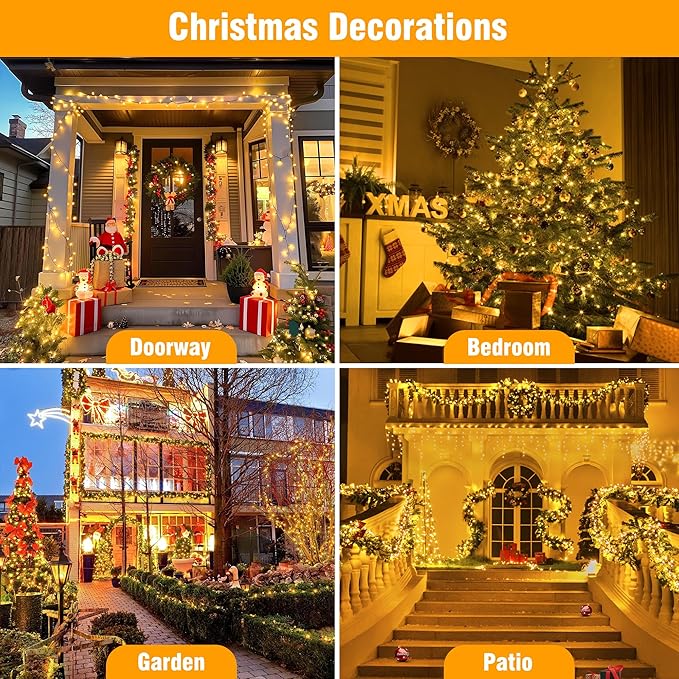 ASENEK Christmas Lights 33FT 100 LED 8 Modes with Timer Connectable Decorative String Lights for Xmas Tree Patio Party Warm White