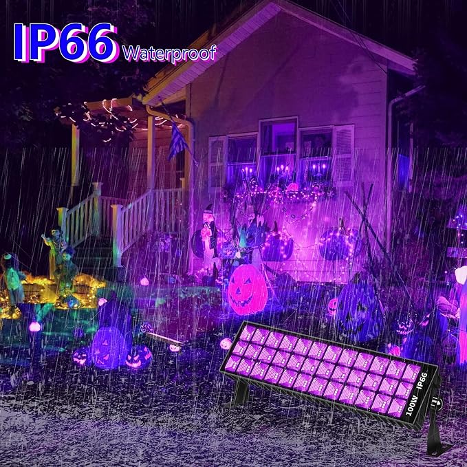 THECHAM 2 Pack 100W LED Black Lights Bar, Black Light for Glow Party, 385-400nm Blacklight Flood Light for Blacklight Party, Bedroom, Halloween, Fluorescent Poster, Body Paint