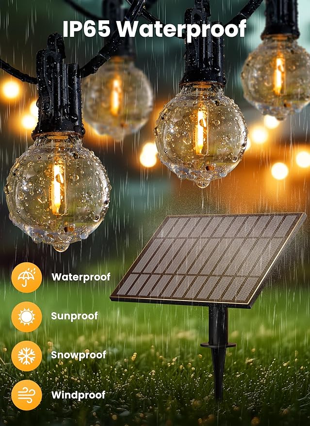 Brightown 158FT 77LED Solar String Lights Outdoor with USB Port, Shatterproof Bulbs, 3 Lighting Modes, Patio Lights Solar Powered for Camping Backyard Garden Decor - Last for 20+Hrs