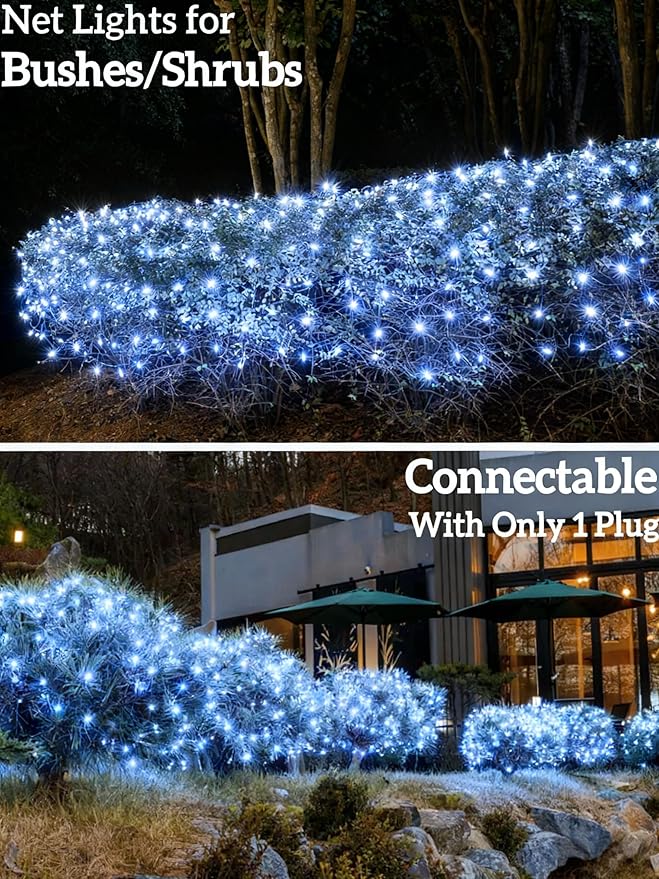 Led Christmas Net Lights for Bushes, 132LED 6FT x 6FT Connectable UL Certified Net Lights for Bushes Tree Shrubs Xmas Trunk Green Wire Christmas Decorations