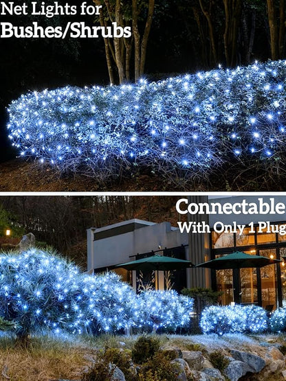 Led Christmas Net Lights for Bushes, 132LED 6FT x 6FT Connectable UL Certified Net Lights for Bushes Tree Shrubs Xmas Trunk Green Wire Christmas Decorations
