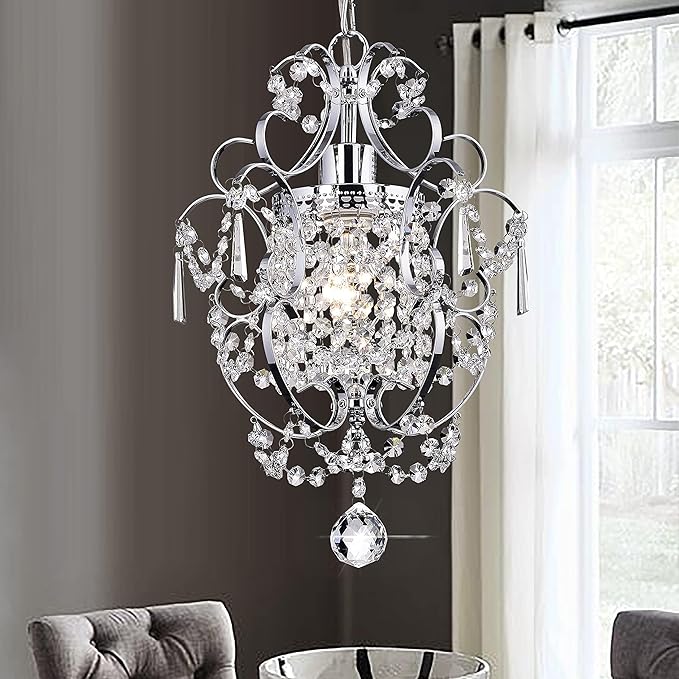 Mini Chandelier Light Fixture,Modern Chrome Crystal Ceiling Light Fixtures 1 Light Small Chandeliers for Bathroom,Farmhouse Pendant Lighting for Girls Room Dining Room Closet Kitchen Island