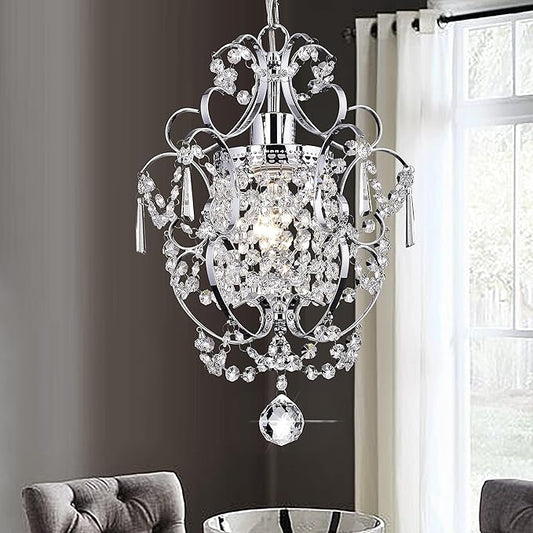 Mini Chandelier Light Fixture,Modern Chrome Crystal Ceiling Light Fixtures 1 Light Small Chandeliers for Bathroom,Farmhouse Pendant Lighting for Girls Room Dining Room Closet Kitchen Island