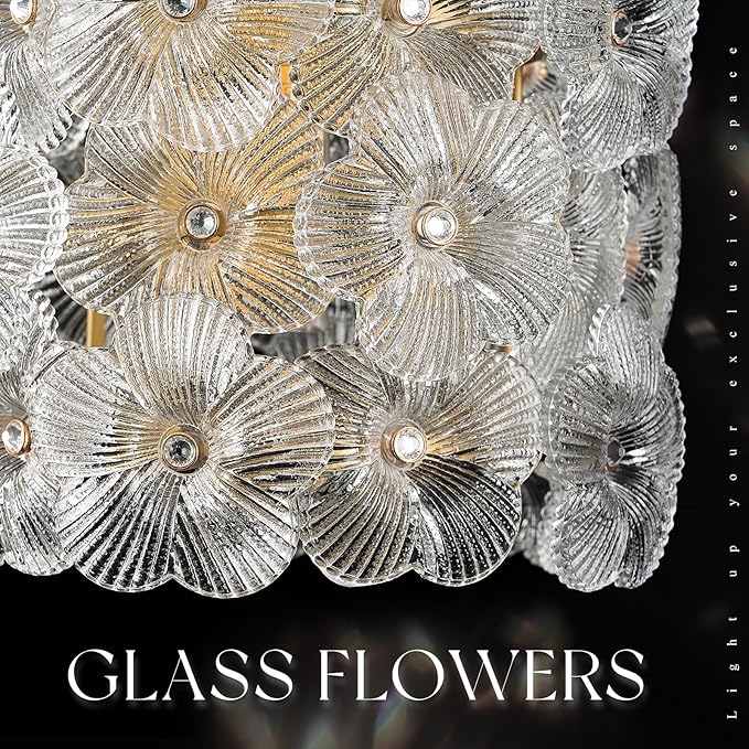 Gold Flower Glass Chandelier 3-Lights Cluster Pendant Lighting Modern Ceiling Pendant Light Fixture for Dinning Room Bedroom Kitchen Island Hallway Entryway