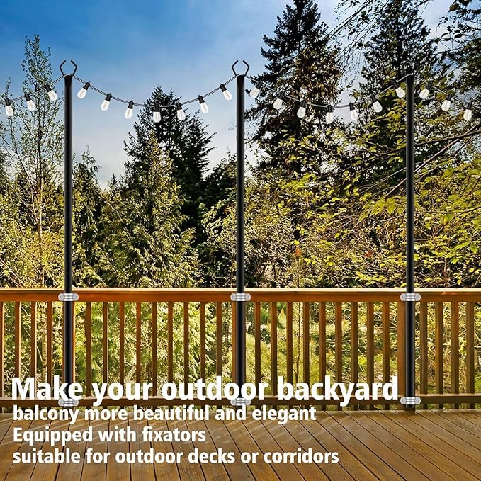 AILBTON 10Ft String Light Poles 4 Pack,Light Poles for Outside Lights,Outdoor with Fence Brackets Hanging Lights,Metal Stand Deck Patio Backyard