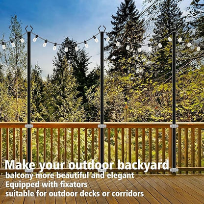 AILBTON 10Ft String Light Poles 4 Pack,Light Poles for Outside Lights,Outdoor with Fence Brackets Hanging Lights,Metal Stand Deck Patio Backyard
