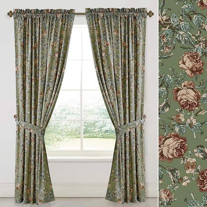 StangH Sage Green Velvet Curtains 84 inches Long, Floral Patterned Vintage Home Decor Thermal Insulated Privacy Window Treatments for Living Dining Room, W52 x L84, 2 Panels