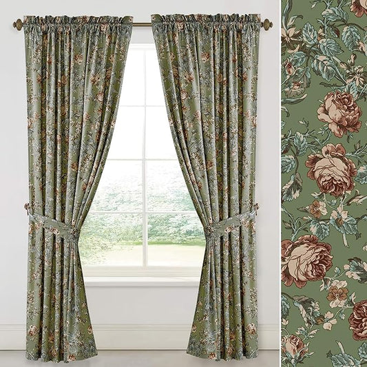 StangH Sage Green Velvet Curtains 84 inches Long, Floral Patterned Vintage Home Decor Thermal Insulated Privacy Window Treatments for Living Dining Room, W52 x L84, 2 Panels