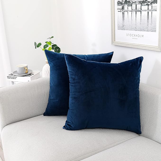 NiNi ALL Decorative Throw Pillow Covers Velvet Dark Blue Cover 18x18 Inch Pack of 2 Navy Blue Cushion Covers Soft for Couch Sofa Bedroom Living Room