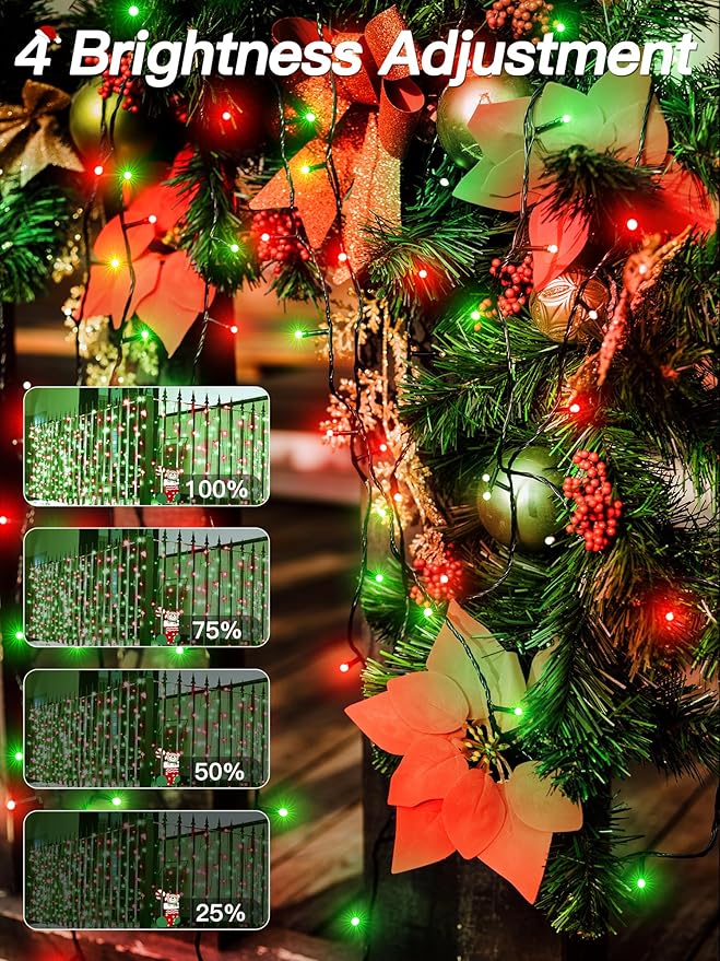 Guhope Christmas Lights 66FT 200 LED, Christmas Tree Light with 8 Lighting Modes, Outdoor Waterproof String Lights with Remote and Timer, Fairy Light for Holiday Decor (Red and Green)