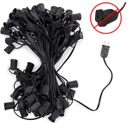 Holiday Lighting Outlet C9 Christmas Light String, Patio Event Lighting, Black Cord, 12" Socket Spacing, E17 (100'')