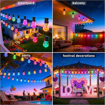 AHRLHR 300FT RGB+IC Outdoor String Lights,Outside Light Dimmable Shatterproof LED Bulbs,Balcony, Outdoor Living， IP67 Waterproof Chasing Effect Lighting DreamColor Patio Strip Lights for Backyard