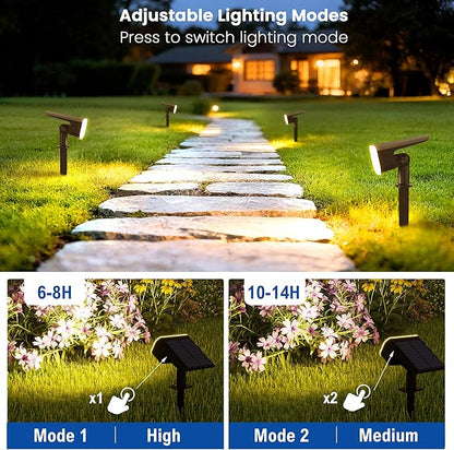 Solar Lights Outdoor Waterproof IP65, Super Bright LED with Lens, 3000K 2 Lighting Modes, Solar Powered Yard Garden Solar Spot Lights for Outside Landscape Auto On/Off -6 Pack