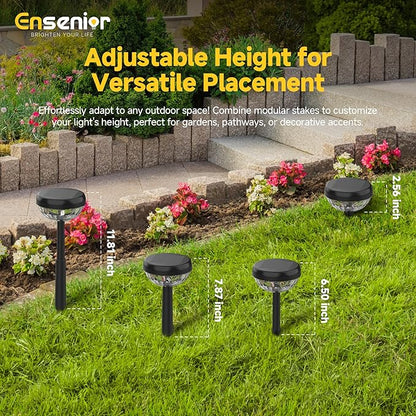 Ensenior Solar Pathway Lights IP65 Waterproof, RGB Color Changing & 6500K Cool White, 8-16Hr Runtime, Flower Pattern Garden Lights for Walkway Porch Yard - 10 Pack