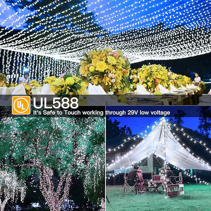 Ollny Christmas Lights Outdoor 800LED 262FT, Cool White Plug in Fairy Light with Remote, 8 Modes Waterproof Timers Dimmable LED String Lights for Indoor House Outside Bedroom Patio Balcony