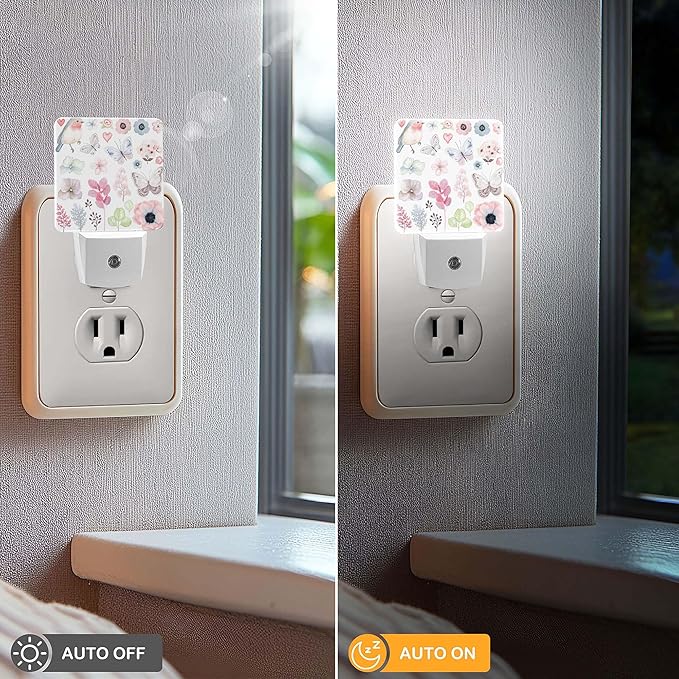 LED Night Light Lamp with Smart Sensor Dusk to Dawn Sensor,Flowers Birds Night Light Daylight White,0.5W Plug-into Wall for Adults,Bedroom,Bathroom,Hallway,Kitchen