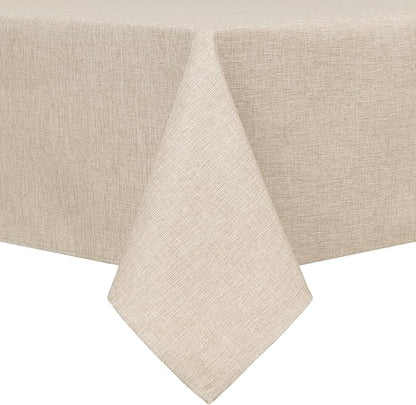 Hiasan Faux Linen Rectangle Tablecloth - Wrinkle and Stain Resistant Washable Table Cloth for Kitchen Dining Room Holiday Table Cover for Party Dinner, Beige, 60 x 120 Inch