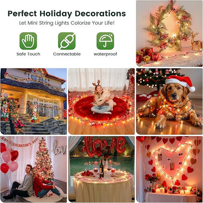 YOUNGAR Clear Christmas Lights Outdoor, 13FT Red&Clear Approved Christmas Tree Lights with Green Wire, Incandescent Mini Light Plug in Indoor Outdoor Tree Patio Garden Xmas Decor,Red Clear,50 Count