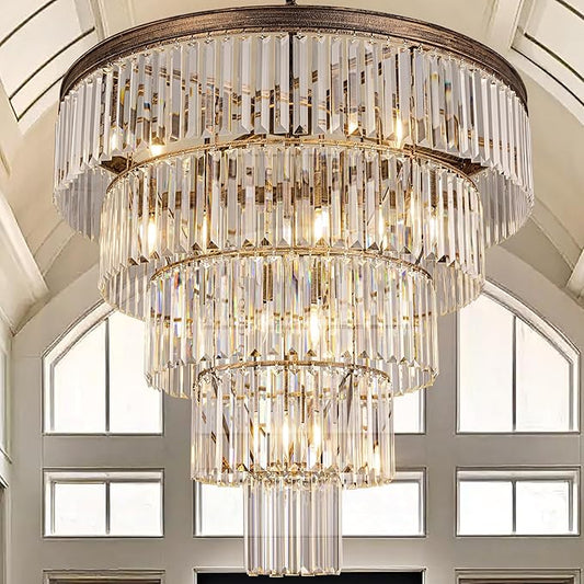 TOCHIC 10 Light Large Crystal Chandelier 31.5 inch, 5-Tier Contemporary Modern Bronze Crystal Chandeliers, Raindrop K9 Round Ceiling Light for Bathroom,Staircase, Entryway, Dining Room, Foyer, Kitchen