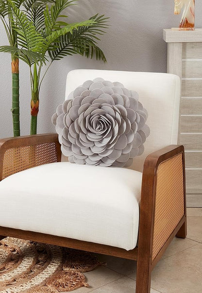 SARO LIFESTYLE Flower Design Poly Filled Throw Pillow, Grey, 13"