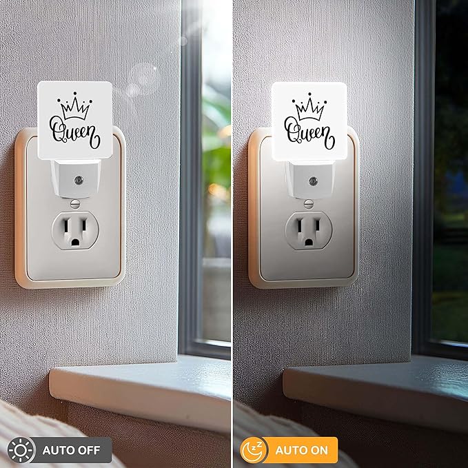 LED Night Light Lamp with Smart Sensor Dusk to Dawn Sensor,Funny Queen Crown Night Light Daylight White,0.5W Plug-into Wall for Adults,Bedroom,Bathroom,Hallway,Kitchen