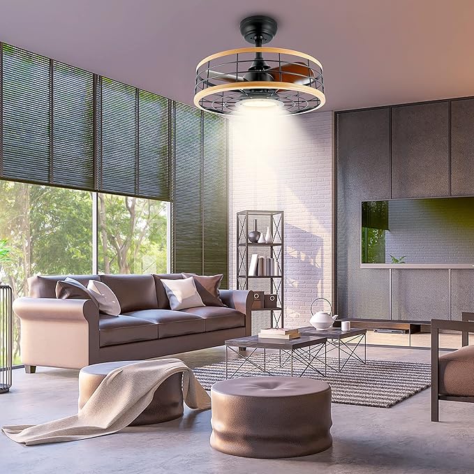 InfiniPower 16” ceiling fans with lights and remote, Caged Ceiling Fan with Reversible Motor for Different Seasons, Quiet and Energy Saving, 6 level Speeds