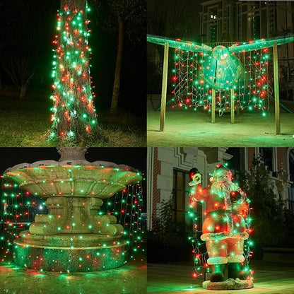 Dirnun Led Christmas Net Lights Red and Green Outdoor Christmas Lights 160LED 5ftx7ft, Waterproof Outdoor Indoor Fairy Mesh Net Light for Xmas Party, Yard, Patio, Trees, Shrubs, Bushes Decorations