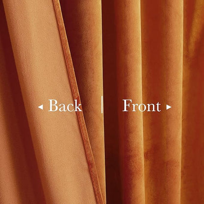 StangH 10 ft Orange Curtains for Holiday Backdrops, Super Soft Thick Velvet Room Darkening Window Curtains for Bedroom/Living Room Sliding Door/Villa, W52 x L120, 2 Panels