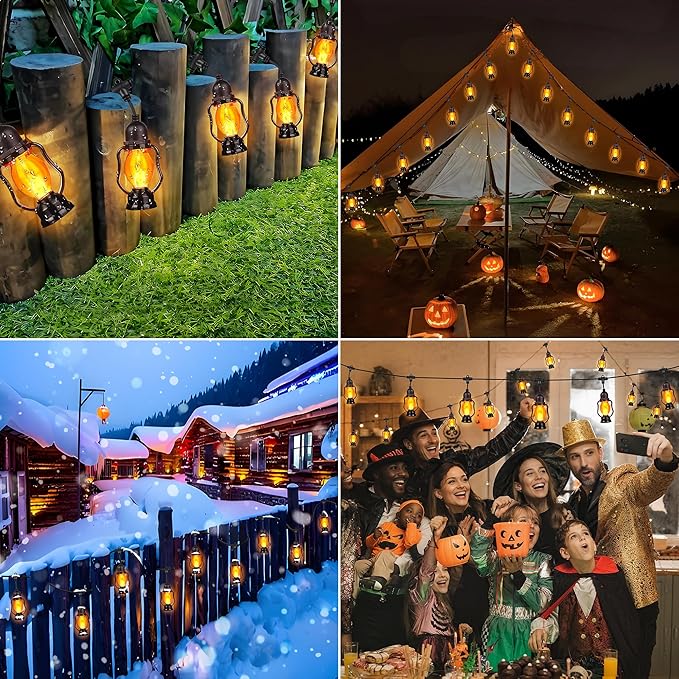 Zeiliuled Flame Outdoor String Lights, 21FT Patio Lights with 10 Flickering Flame Bulb, Timer, Waterproof LED Outdoor Decorative Orange Lights for Patio, Yard, Bistro, Porch, Garden Decor