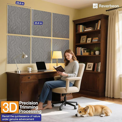 6 PCS Acoustic Panels, 23.6x23.6 Inch Sound Absorbing Panels, Decorative Acoustic Wall Panels for Recording and Home Studio, Office with Double-Sided Adhesive Tape