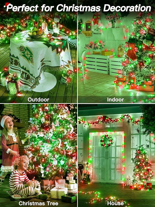 Guhope Christmas Lights 66FT 200 LED, Christmas Tree Light with 8 Lighting Modes, Outdoor Waterproof String Lights with Remote and Timer, Fairy Light for Holiday Decor (Red and Green)