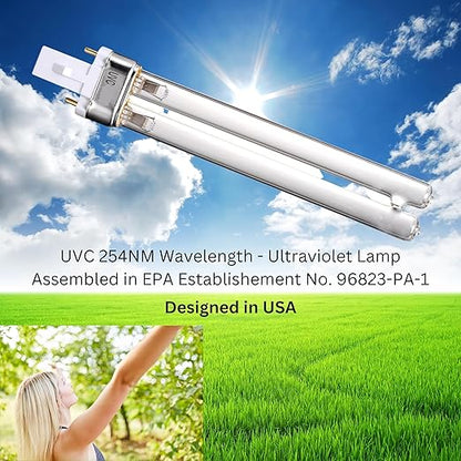 9W UV Replacement Bulb Intended for Tetra Pond | High Performance 254nm UVC Lamp | G23 Base | 6-Inch Quartz Tube | EPA Registered No. 96823-PA-1 | Designed in USA