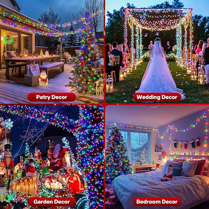 Extra Long 132ft Christmas Decorative Mini Lights, 400 LED Green Wire Fairy Starry String Lights Plug in, Timer & Memory & 8 Modes, for Indoor Outdoor Xmas Tree Wedding Party Decoration, Multicolor
