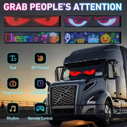Big Devil Eyes Light for Cars Truck Pickups, 35.4"x7.6" Led Eyes for Truck Windshield with APP Control and Remote Controller,Large Screen Programmable Scrolling Flex LED Sign for Car