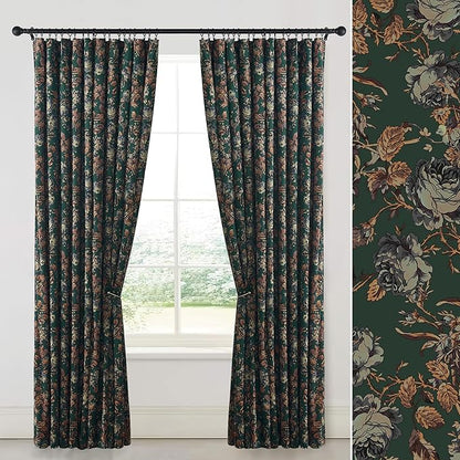 StangH Green Curtains 96 inches Soft Velvet Retro Floral Room Darkening Thermal Insulated Sliding Door Panels Christmas Home Decoration for Backdrops/Bedroom, W52 x L96, 2 Panels