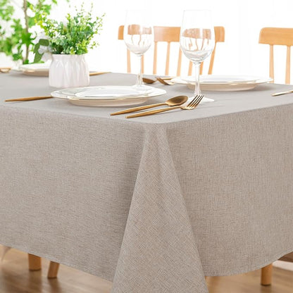 DWCN Faux Linen Tablecloth Rectangle - Fabric Waterproof Spill-Proof Wrinkle and Stain Resistant Tablecloths Decorative Farmhouse Table Cover for Kitchen Dining Party, 54 x 80 Inch, Stone