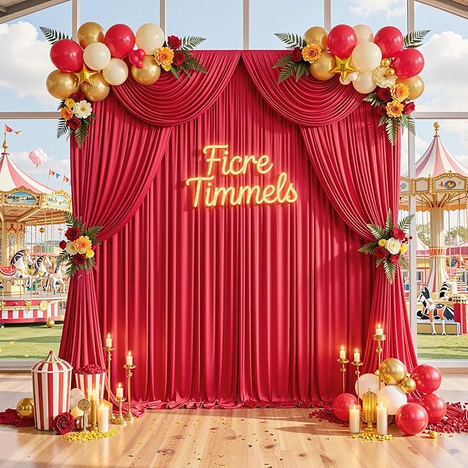30ft x 10ft Wrinkle Free Red Backdrop Curtains for Parties, Polyester Photo Backdrop Drapes 6 Panels 5x10ft for Weddings Birthday Party Christmas Photography Background