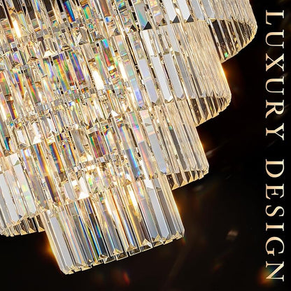 23 Lights Large Crystal Chandeliers 36" Modern Chrome Luxury Chandelier for Foyer Staircase Chandeliers 6 Tiers Round K9 Ceiling Pendant Lighting Fixture for Living Dining Room