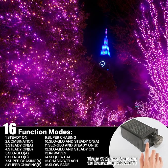 LAMPHOME 33ft Halloween Decorative Mini Lights, 100 LED Green Wire Fairy Starry String Lights Plug in, 16Lighting Modes, for Halloween Decoration Outdoor Party Decoration (Orange and Purple)