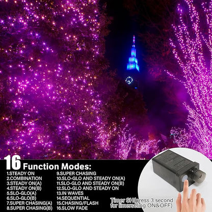 LAMPHOME 66ft Halloween Decorative Mini Lights, 200 LED Green Wire Fairy Starry String Lights Plug in, 16 Lighting Modes, for Halloween Decoration Outdoor Party Decoration (Orange and Purple)