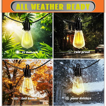 Outdoor Solar Waterproof Light String, 50FT Wire and 25+1 LED shatterproof Bulbs, dimmable Light Cannon with Remote Control, Suitable for Courtyard, Terrace, Balcony, Party Decoration Lighting